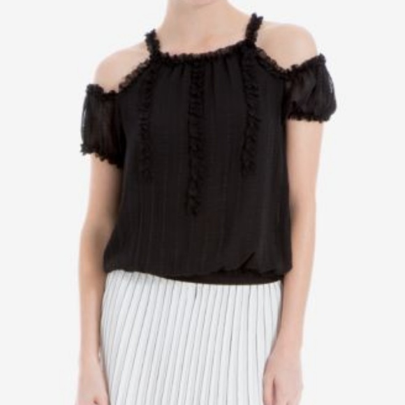 Max Studio London Ruffled Cold-Shoulder Top - Picture 2 of 2